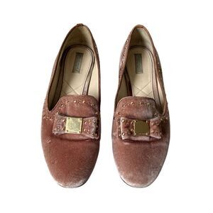 Cole Haan Dusty Pink Velvet Quilted Loafers size 8.5 Slip On Flats Bow